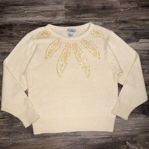 Hasting & Smith Vintage Cream Sequin Silk Angora Rabbit Blend Sweater Sz M